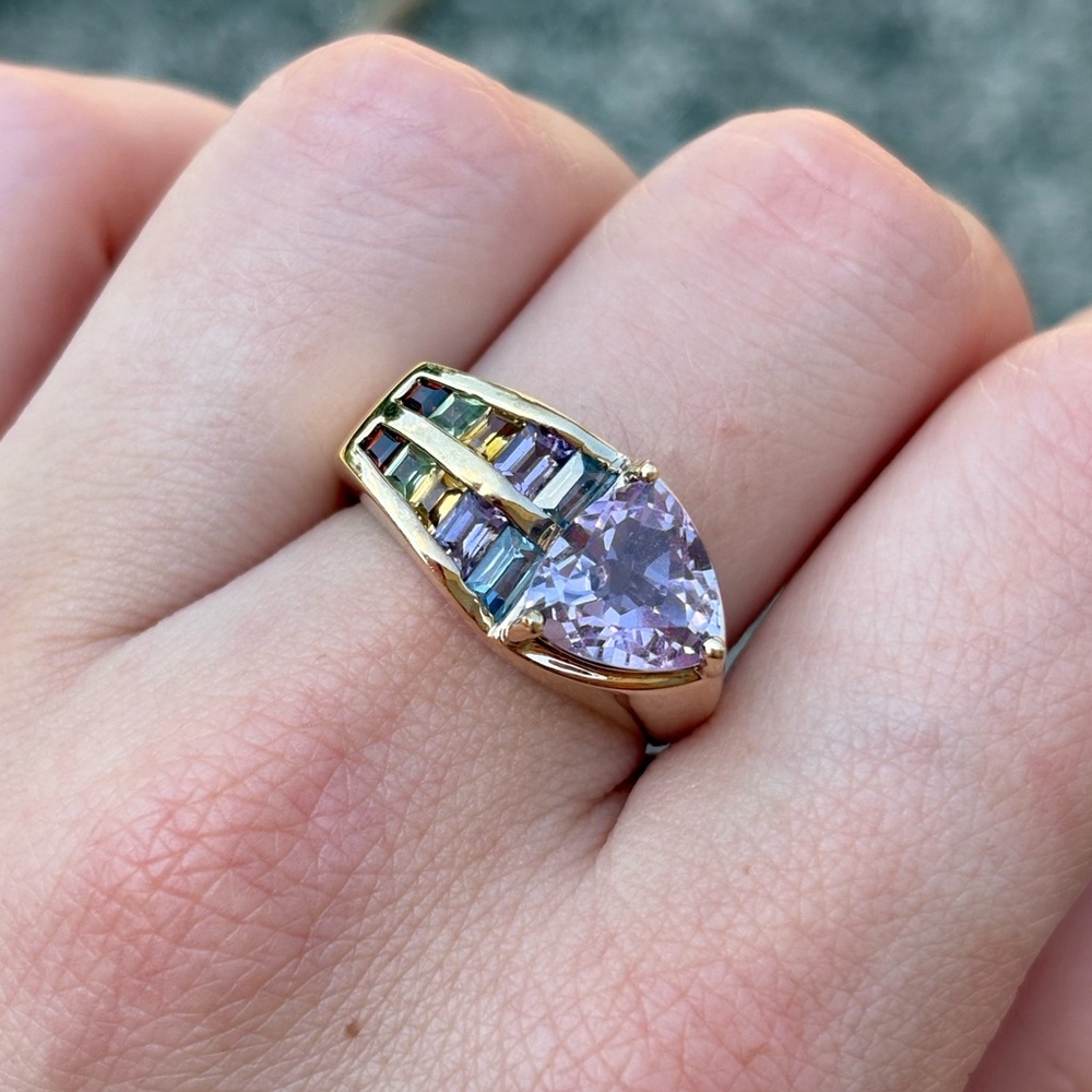 Gold Over Sterling Silver Rainbow Multi Stone Statement Ring - Picture 3 of 8